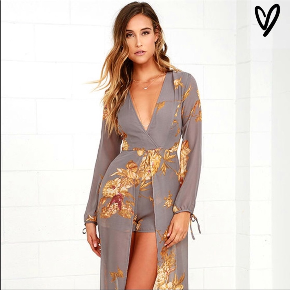 Lulus Grey Floral Print Romper